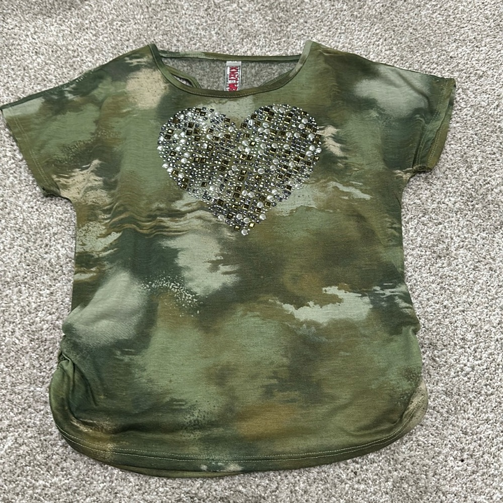 Girls 7-16 Top studed Heart green polyester